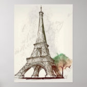 Poster Croquis Tour Eiffel À Côté D'Un Arbre (Devant)