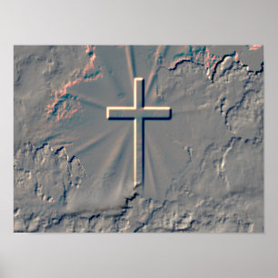 POSTER CROSS POPPING OUT FROM ROCK