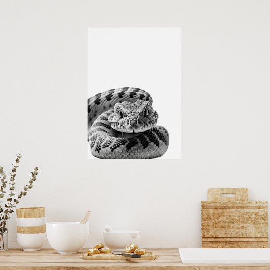 Poster Crotlesnake Woodland Moderne Portrait noir blanc (Cuisine)