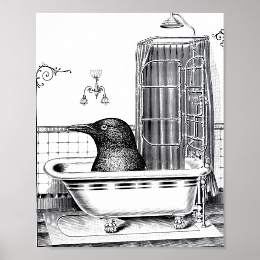 Poster Crow dans la baignoire Vintage (Devant)