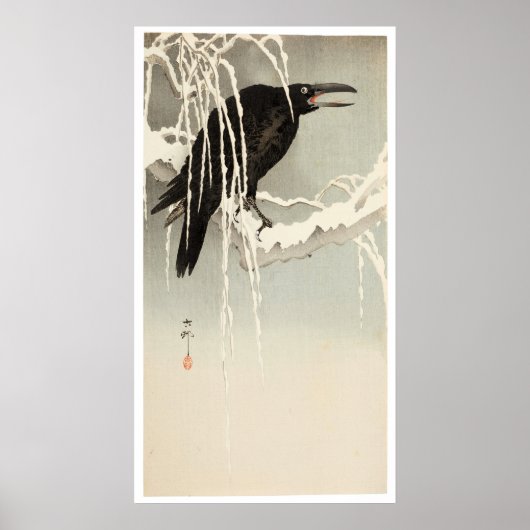 Poster Crow on a Snowy Branch by Ohara Koson (Devant)