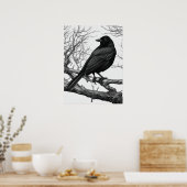 Poster Crow Perched on Bare Winter Branches (Cuisine)