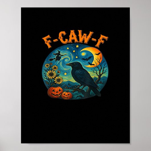 Poster Crow Raven F-Caw-F Funny Halloween Gothic Checkere (Devant)
