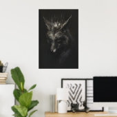 Poster Crowned Silver Fox Art Printable, Wild Animal Wall (Bureau à domicile)