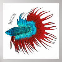 Crowntail betta fish dessin animé