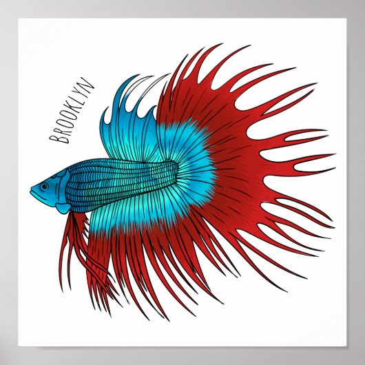 Poster Crowntail betta fish dessin animé (Devant)