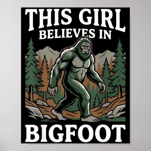 Poster Croyante Bigfoot fille sasquatch forêt cryptide po (Devant)
