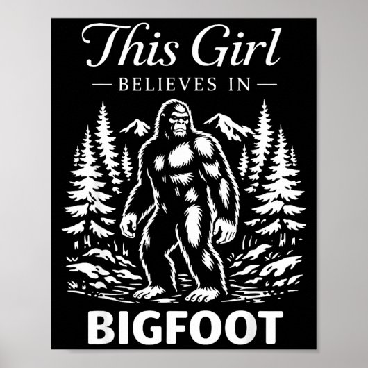 Poster Croyante fille Bigfoot sasquatch cryptide forêt (Devant)