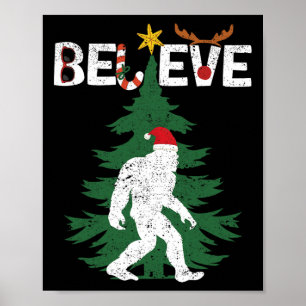 Poster Croyez Bigfoot Sasquatch Yeti Santa Hat Noël
