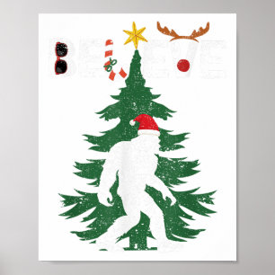 Poster Croyez Bigfoot Sasquatch Yeti Santa Hat Noël