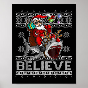 Poster Croyez En Père Noël Riding Shark Christmas Ugly Sw