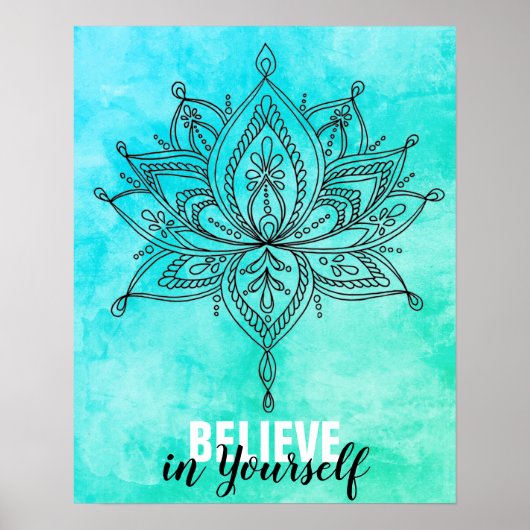Poster Croyez En Vous Lotus Mandala Turquoise (Devant)