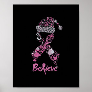 Poster croyez le ruban du cancer du sein noël santa chape