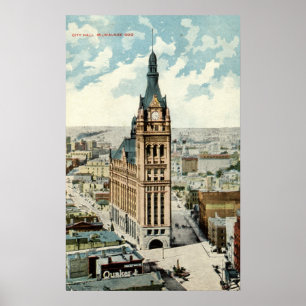 Poster Cru 1911 de WI Repro d'hôtel de ville Milwaukee