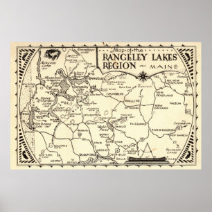 Poster Cru du Maine de carte de lacs Rangeley