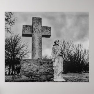 Poster Crucifix et ange en noir et blanc
