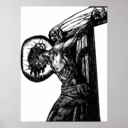 Poster Crucifixion du Christ Illustration noir et blanc (Devant)