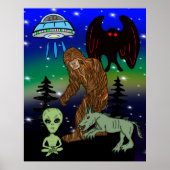 Poster Cryptid Big Foot Alien Mothman UFO Chupacabra (Devant)