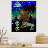 Poster Cryptid Big Foot Alien Mothman UFO Chupacabra (Cuisine)