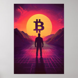 Poster Crypto de coucher de soleil rétro Bitcoin