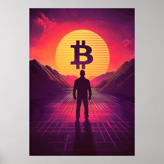 Poster Crypto de coucher de soleil rétro Bitcoin (Devant)