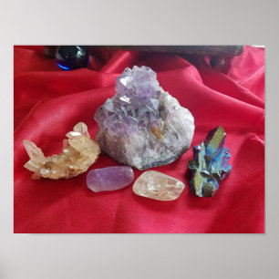 Poster Crystals on Red Satin Still Life Photographie