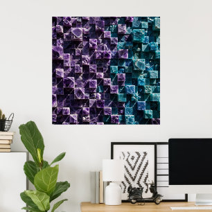 Poster Cube de mosaïque de cristal minéral 3D abstrait mu