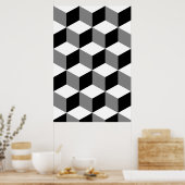 Poster Cube Motif noir blanc et gris (Cuisine)