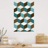 Poster Cube Motif Teals Browns White (Cuisine)