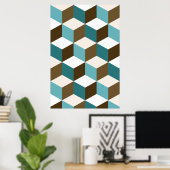 Poster Cube Motif Teals Browns White (Bureau à domicile)