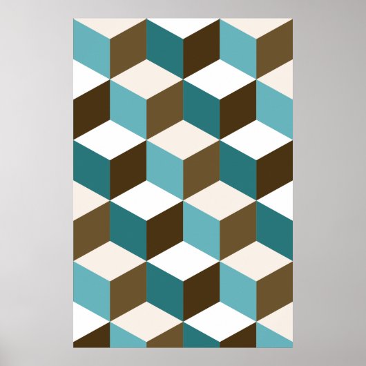 Poster Cube Motif Teals Browns White (Devant)