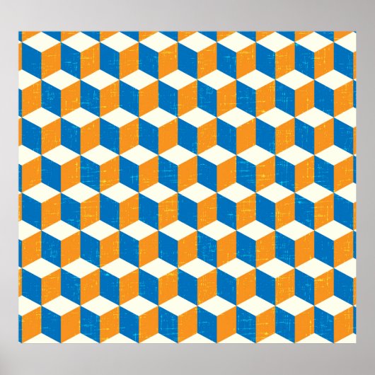 Poster Cubes isométriques rétro, illusion géométrique (Devant)
