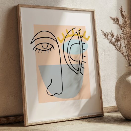 Poster Cubic Line Art Face Illustration Minimalist BOHO