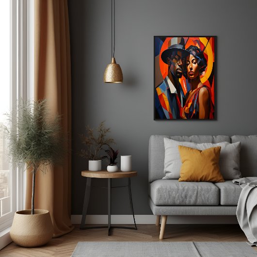 Poster Cubisme Abstrait Gras Couple Portrait - Art Modern