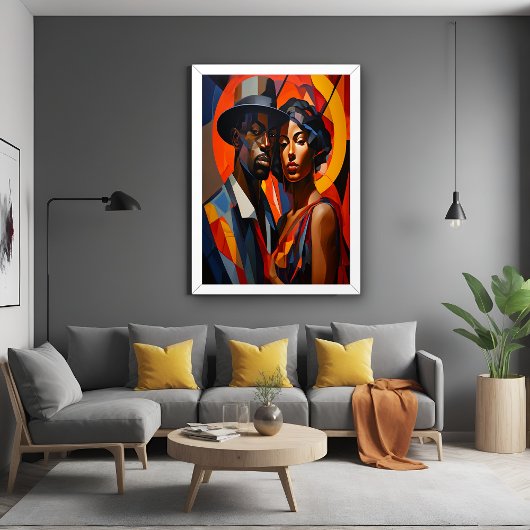 Poster Cubisme Abstrait Gras Couple Portrait - Art Modern