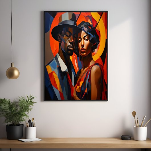Poster Cubisme Abstrait Gras Couple Portrait - Art Modern