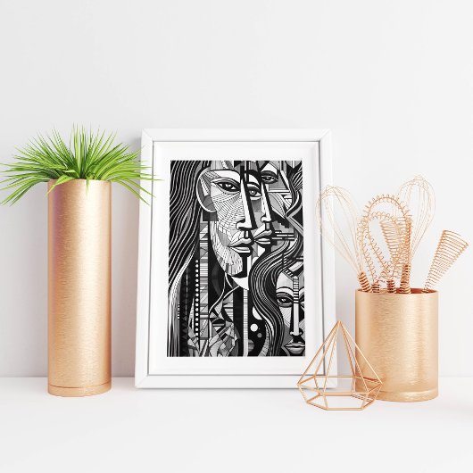 Poster Cubisme Abstrait noir et blanc Art ancien