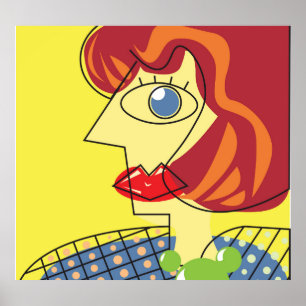 Poster Cubisme coloré : Portrait féminin Art.