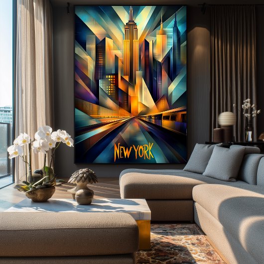 Poster Cubisme dynamique de New York - Skyline géométriqu