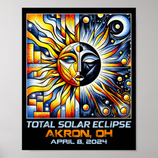 Poster Cubisme Éclipse Solaire Totale Akron Ohio