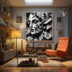 Poster Cubisme femme noir et blanc