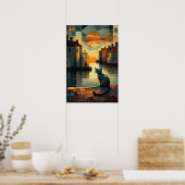 Poster Cubist Chat : Coucher de soleil sur les eaux vénit (Cuisine)