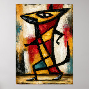 Poster Cubiste Primitive Trompeur Gras Géométrique Abstra