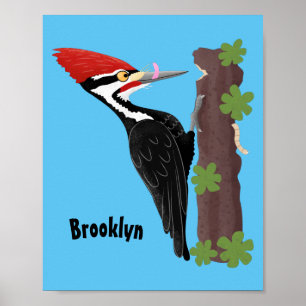 Poster Cue drôle Pileated woodpecker dessin d'illustratio