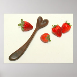 Poster Cuillère de coeur de noix avec fraises
