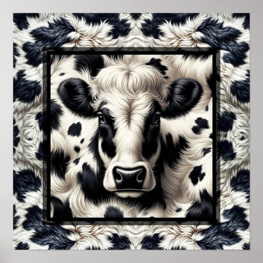 Poster Cuir de vache noir et blanc Aspect fourrure peluch (Devant)