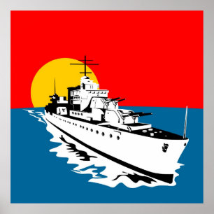 Poster cuirassé naval de navire de guerre de marine avec
