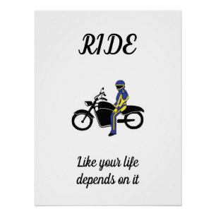 Poster Cuirs bleus et jaunes à une course de moto