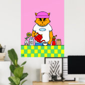 Poster Cuisine Colorée Chat Café (Bureau à domicile)