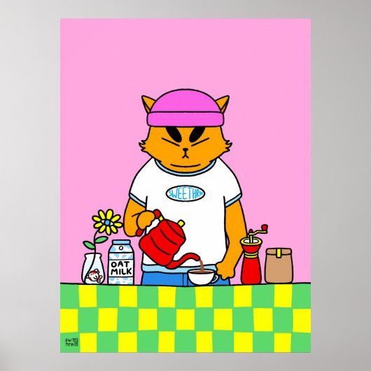 Poster Cuisine Colorée Chat Café (Devant)